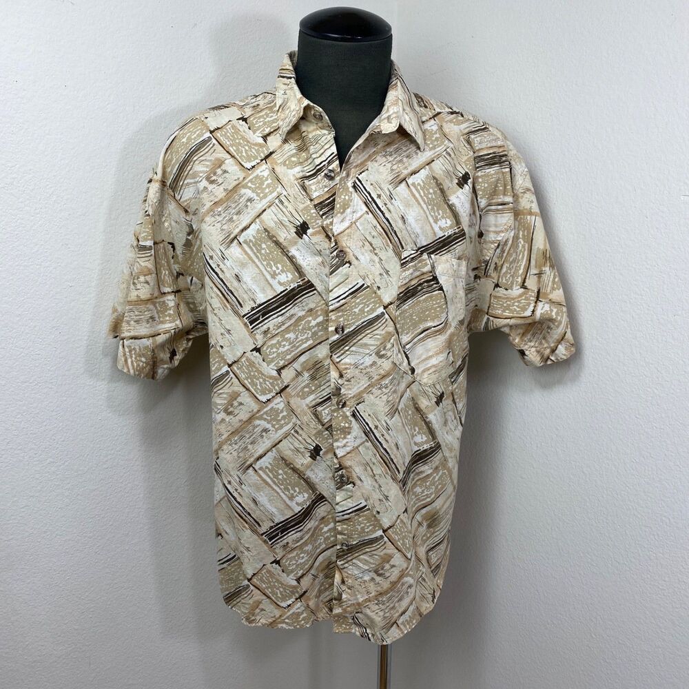 Vintage Mens MAXX FM Linen Cotton Shirt Large Short Sleeves USA Barkcloth Pocket
